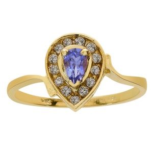 0.25 Ct Pear Cut Tanzanite & 0.15 Ct Diamond Ring